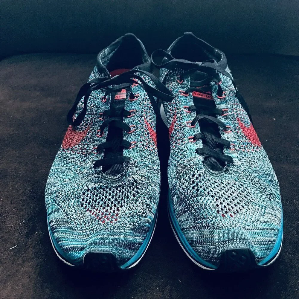 Nike Flyknit Racer Neo Turquoise 526628-404 Mens 11.5 US 45.5 EUR 10.5 UK NICE